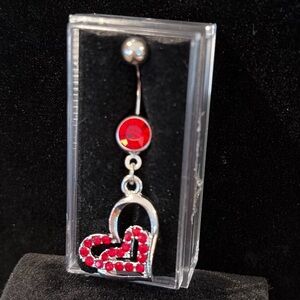 💕Perfect for Valentine’s Day! 💕NWT Red Crystal Heart Dangle Belly Button Ring 2”